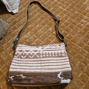 Aztec Boho Western Calf Hair Free People Anthropologie Peach Brown Crossbody Bag